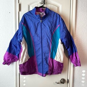 80s Style Colorful Windbreaker Zip Up Jacket